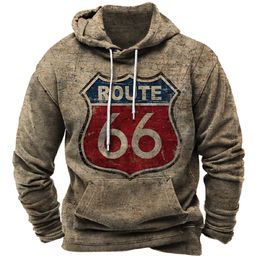 Autumn Vintage Mens Hoodie Oversized Clothing Route 66 Cycling Jacket Street Fashion Sweatshirt Long Sleeves for