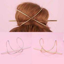 Dangle Chandelier Irregular Geometric Hair Stick Women Fashion Curved Metal Ponytail Bun Holder Hairstyle Hairpin Hair Accessories Jewellery Z0608