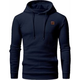 Men's Hoodies Sweatshirts 2023 Men Long Sleeve Plaid Jacquard Pullover Drawstring Kanga Pockets Casual Hooded Streetwear Clothing 230608
