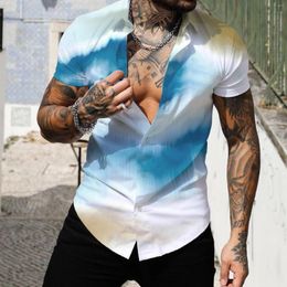 Men's Casual Shirts Summer Top Men Spring Single Breasted Lapel Full Print Beach Short Sleeve Vacation Outdoor Scoop Neck T Shirt