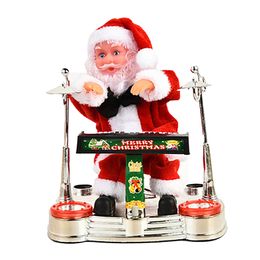 Plush Dolls Electric Santa Claus Piano Music Doll Christmas Ornaments Xmas Children Toys Play Drum Kit Dancing Santa Claus Christmas Gift 230608