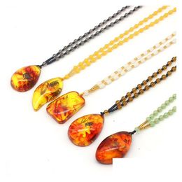 Pendant Necklaces Wholesale Natural Plant Fossil Necklace Long Imitation Beeswax Amber Sweater Chain Supply Will Sell Gifts Drop Del Dhnvh