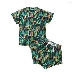 Clothing Sets Infant Baby Boys Short Sleeve Tops Shorts Leopard Leaf Print Elastic Waist Drawstring Summer 0-3T