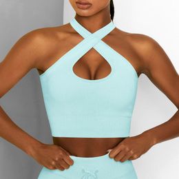 Tanks High Waist Yoga Crop Top Cross Low Neck Fitness Bra Elastic Women Sportswear Workout Running Slim Vest Cycling Athletic Clothing