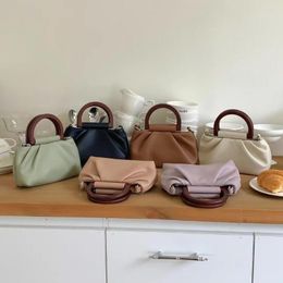 Evening Bags Fashion Wooden Handle Women Handbags Pleated Cloud For 2024 Soft PU Leather Shoulder Crossbody Bag Luxury Clutch