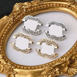 Fashion Designer Stud Earrings for Women Fashion Brand Double Letter Geometric Earring Inlay Crystal Rhinestone Eardrop Wedding Jewelry