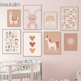 Boho Art Posters Unicorn Prints Bunny Print Pictures Cartoon Alpaca Canvas Painting Nursery Wall Baby Room Decor 179P