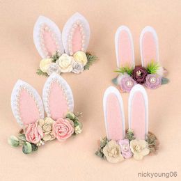 Hair Accessories Easter Day Baby Headband Lovely Ear Newborn Props Girl Elastic Flower Pearl Hairbands Party R230608