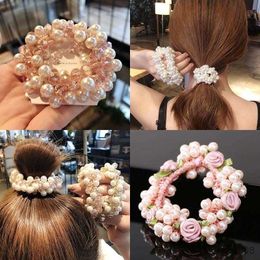 Other Hair Rope Pearl Ties Elastic Band Beads Girls Scrunchies Rubber Bands Ponytail Holders Accessories R230608