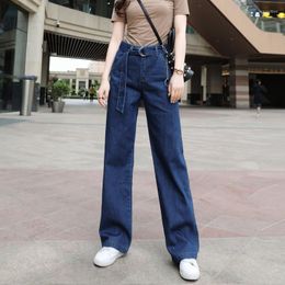 Women's Jeans Women Spring Autumn Vintage High Waist Loose Wide Leg Denim Pants With Belt Female Fashion Casual Trousers