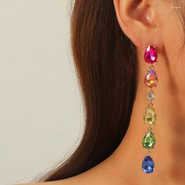 Dangle Earrings Fashion Stained Glass Rhinestone Pendant Long Teardrop Type Creative Earring Jewelry Women's