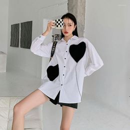 Women's Blouses Women Tops Patch Designs Long Sleeve Loose Casual White Shirt Spring Autumn Female Streetwear Chic Korean Blouse F251