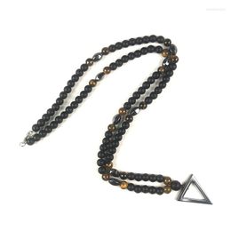 Pendant Necklaces Nature Stone Hematite Triangle Pendants And Chains 6mm Agate Beads On The Neck Of Stones Gifts For Men Jewellery Korea