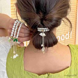 Other Women Elegant Pearl Hair Ring Ties Beads Ponytail Holders Accessories Elastic Band Girls Scrunchies Bracelet R230608
