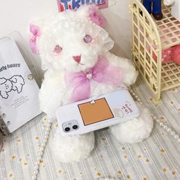 Cosmetic Bags Cute Bear Crossbody Bag Fluffy Harajuku Bowknot Animal Purse Lovely Girl Handbag Kids Teenagers Wallets