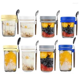 Storage Bottles Oats Jars With Lids And Spoon Food Container Glass Breakfast Cup Large Capacity Airtight Oatmeal Kitchen Tool