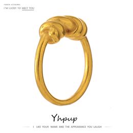 Solitaire Ring Yhpup Simple Tie Golden Ring Women Stainless Steel Jewelry Punk Design Metal Texture Gala Waterproof 230607