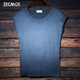 Men's T-Shirts Tie Dye T Shirt for Men Crew Neck Sleeveless Male Top Tees Hip Hop Cotton Fashion Tshirt Black Blue Red 230607