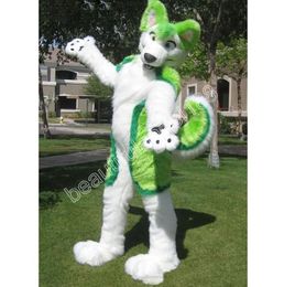 Green Husky Fursuit Dog Fox Mascot Costume Cartoon Character Outfit Suit Halloween Party Outdoor Carnival Festival Fancy Dress for Men Women