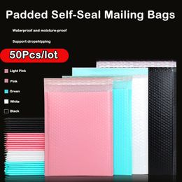 Mail Bags 50Pcs Pink Poly Bubble Mailers Padded Envelopes Bulk Bubble Lined Wrap Polymailer Bags for Packaging Maile Self Seal 230607