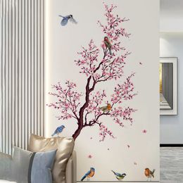 Wall Stickers Pink Plum Tree Birds Home Room Decoration Poster Bedroom Adhesive Wallpaper Wall Furniture House Interior Decor