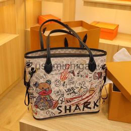 Evening Bags Hand Bag Female Bear Graffiti Tote Bag 2022 Spring New Handbag Large Capacity Dog Tooth Bag Luxury Designer Handbag Bags Ladies J230608