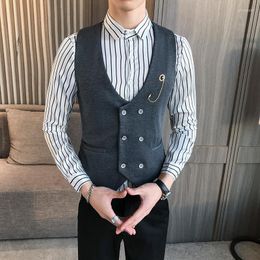 Men's Vests 2023 Man Double Breasted Vest Spring Slim Sleeveless Formal Suit Grey Black Fashion Business Casual