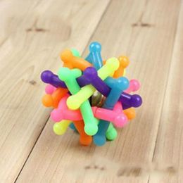 Pet Soft Dog Cat Sound Ball Rainbow Colorful plastic Playing Toy Dog Chew Knot Ball Woven Braided Bouncy Rubber Toy