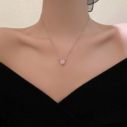 Chains Avenneth 925 Sterling Silver Pink Zircon Heart Pendant Necklaces For Women Hollow Thick Chain Clavicle Necklace Jewellery Gift XL2