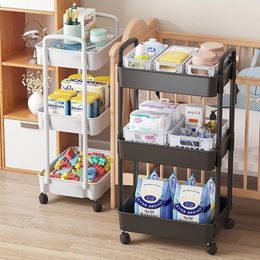 Bathroom Shelves Mobile Storage Rack Trolley Kitchen Bedroom Multi Storey Snacks with Wheels Organizer Home Accessories 230607