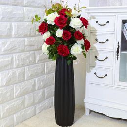 Decorative Flowers Long Stem Fake Rose Plastic Flower Silk Arrangement Home Wedding Decoration Valentine's Gift For Vase