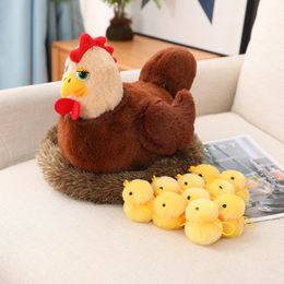 Plush Dolls Swan Chick Family Toy Chicken Mother Swan Chicken Baby Lifelike Animals Stuffed Doll With Nest Kids Comforting Gift 230608