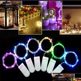 Led Strings 2M 20 Fairy Lights String Starry Cr2032 Button Battery Operated Sier Christmas Halloween Decoration Wedding Party Light Dhtyy