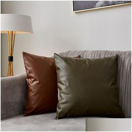 Pillow Case Imitation Leather Sofa Cushion Er Solid Color Car High Quality Zipper Pillowcase Brief Home Decoration Bc Drop Delivery Dho8L