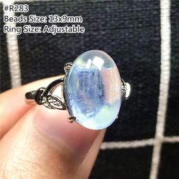 Cluster Rings Natural Blue Ocean Aquamarine Ring For Women Lady Man Healing Luck Crystal Oval Beads Stone Silver Adjustable Jewellery