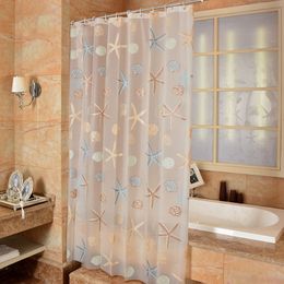 Shower Curtains Starfish Pattern PEVA Shower Curtain Seaside Style Bathroom Bath Curtain With Hooks Waterproof Mildew Bathroom Accessories 230607