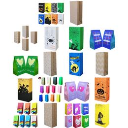 Packing Bags Party Favour Kraft Paper Bag 13X8X24Cm Good Luck Green Spider Web Halloween Hamburger Popcorn Packaging Dots Natural Col Otwre