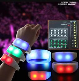 15 Color Remote Control LED Silicone Bracelets Wristband RGB Color Changing 41Keys 400 Meters 8 Area Remote Control Luminous Wristbands For Clubs Concerts G0608