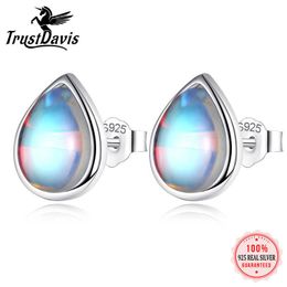 Dangle Chandelier TrustDavis Genuine 925 Sterling Silver Sweet Water Drop Moonstone Stud Earrings For Fashion Women 925 Wholesale Jewelry Z0608