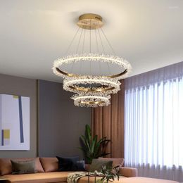 Pendant Lamps Chandeliers Luxury Crystal Gold Ring Led Living Room Dining Bedroom Design Chandelier Home Decoration Lamp Lights