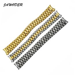 JAWODER Watch band 13mm 17mm 20mm Silver Gold Stainless Steel Polishing Brushed Curved End Watch Strap Bracelets for Rolex309a