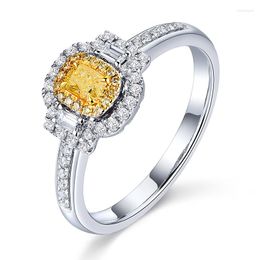 Cluster Rings 925 Sterling Silver Luxury Female Girl Crystal CZ Stone Ring Boho Colour Yellow Promise Engagement For Women