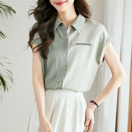 Women's Blouses Satin Shirt Korean Fashion Shirts And Blouse Women Tops Short Sleeve Silk Casual Elegant Raglan