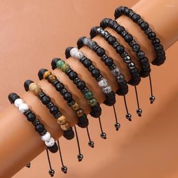 Charm Bracelets Wholesale 8mm Matte Black Onyx Beads Bracelet Adjustable Rope Braid Hematite Tiger Eye Labradorite Men Women