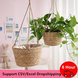 Planters Pots Garden Hanging Planter Macrame Plant Storage Basket Jute Rope Woven Indoor Outdoor Flower Pot Holder Hangers Home Decor 230608