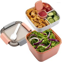 Dinnerware Sets Bento Lunch Box Salad Container Bowls 2 Compartments With Dressing For 1.1/1.5ML