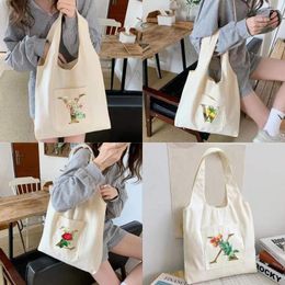 Evening Bags Golden Flower Print Canvas Vest Bag 2023 Fashion Ladies Shoulder Shopping Commute Tote Women Eco Reusable Shopper
