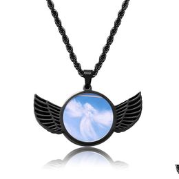 Pendant Necklaces Custom Wing Memorial Po Necklace Stainless Steel Jewelry Mens Gifts Drop Delivery Pendants Dhwrg