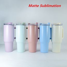 40oz Matte Sublimation Macaron Colours Tumbler with Straws Stainless Steel Double Vacuum Coffee Tumbler with Handle Coloured Travel Coffee Mug Travel Mug Tumbler DIY