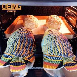 Oven Mitts Colorful Fish Shape Nonslip Antiscalding Kitchen Glove Long Cotton Heat Resistant Baking Mitten 230608